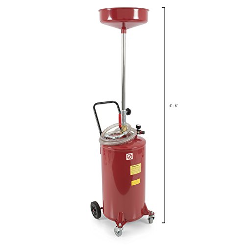 ARKSEN 20 Gallon Waste Oil Change Tank, Portable Air Operated Fluid Drain Disposal with Adjustable Height, Heavy Duty Construction with Wheels, Automotive - Red