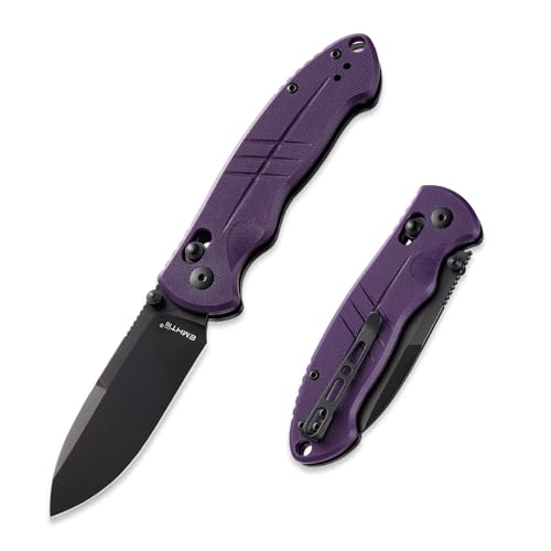 EMHTiii D2 Steel Folding Pocket Knife with Reversible Clip: 3.14 Drop Point Blade Crossbar Axis Lock G10 Handle EDC Knives Camping for Men Women E037 Purple
