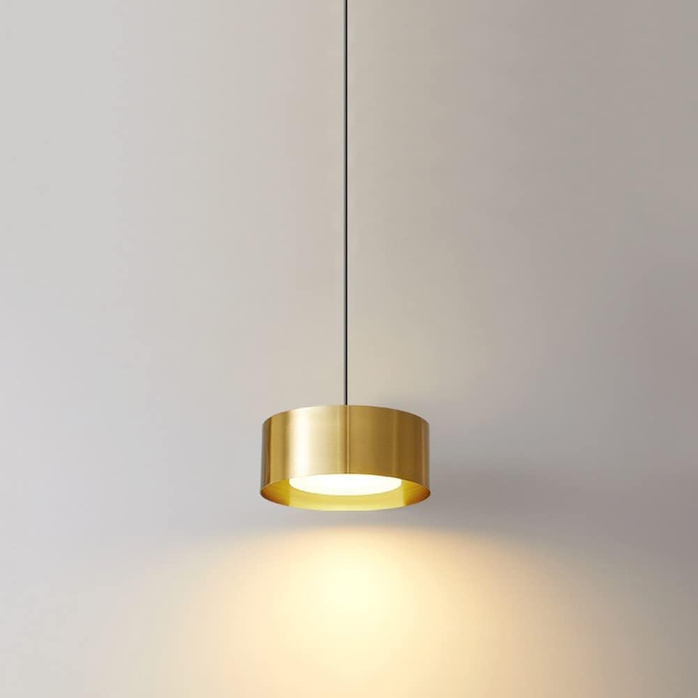LYMSXAZOU Minimalist LED Pendant Lamp Drum Metal Ceiling Hanging Light, 6W Kitchen Island Lighting Fixture Modern Suspended Lamps Chandelier