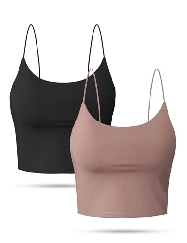 Image of Buauty 2 & 4 Packs Crop Tank Top for Women, Basic Solid Cropped Double Layer Spaghetti Strap Short Sleeveless Camisole