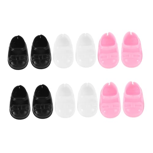 OFFSCH 6 Pares Mini Zapatos Planos para Muñecas Accesorios de Disfraz Decoración para Casas de Muñecas Zapatos Pequeños para Juguete Combinación de Colores Negro y Rosa