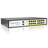 16 Port Gigabit Network Unmanaged PoE+ Switch(16 POE+ Port with 2 Gigabit Uplinks), 200W Built-in...