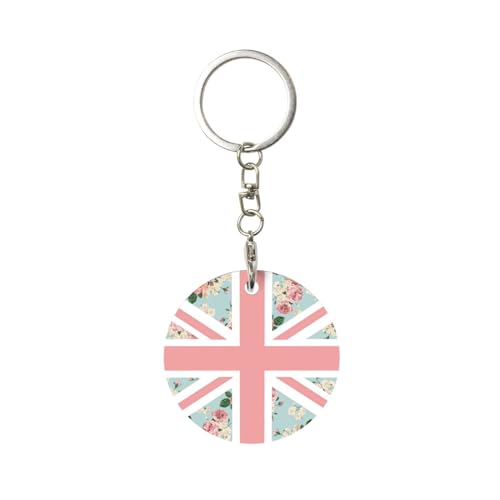 XDVPALNE Bandera Union Jack de rosas inglesas, Llavero redondo de metal, Llaveros de metal Llavero Llavero Anillo Titular Organizador 1 pieza