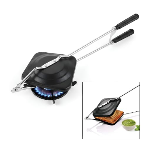 Image of Pop Up Sandwich Maker for Gas Stove Non Stick | Compatibility with Gas Stoves | Flame-Proof Design | Crispy Toasted Bread Sandwich Maker | Long-lasting Heat Resistant Handle | Black