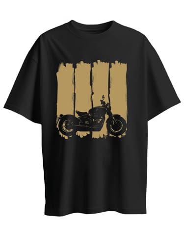 Image of T-Shirt for Men - 100% Cotton Ladakh Motorcycle Rider Half Sleeve Round Neck Graphic Print | Regular & Oversized Fit | 180 /220 GSM | S-5XL | Black, Navy Blue, Olive, Red, White