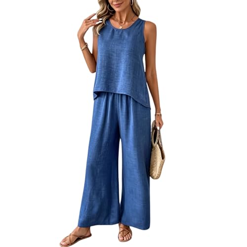 Ensemble femme 2 pièces fluide pantalon large et haut crochet look bohème