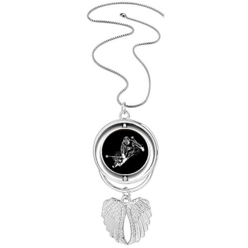 Collier ailes d'ange et ski noir en acier pour passionnés de glisse