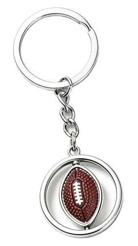 KCKEYS 360 Spinning Football Pendant Keychain for Men Rotatable Rugby Key Ring Durable Metal Sports Key Chain Gift for Football Fans Athletes Coaches