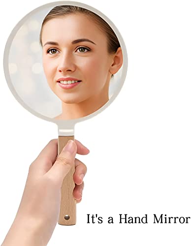 Image of Round Wooden Handle Mirror for Makeup & Travel | Portable Lightweight Handheld Vanity Mirror with Hanging Hole | Durable Plastic Frame | Natural Wood | Colour May Vary (1, Wood Handel Round)