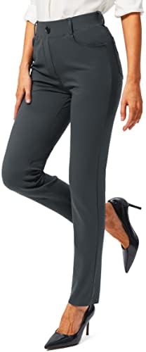 Rammus Womens Yoga Dress Pants with Pockets 26"/28"/30" Stretch Work Leggings for Women Pull On Skinny Slacks for Business Office Casual Charcoal