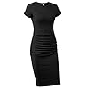 Missufe-Womens-Short-Sleeve-Ruched-Casual-Sundress-Midi-Bodycon-T-Shirt-Dress Missufe Women's Ruched Bodycon Sundress Knee Length Sheath Casual T Shirt Dress (Black, Large)