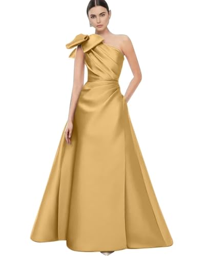 Satin Prom Dresses with Bow One Shoulder Mother of The Bride Dress A Line Formal Evening Party Dress WQ2
