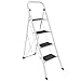 Price comparison product image Home Vida 4 Step Ladder - Heavy Duty Steel Folding Ladder with Slip-Resistant and Wide Steps, Folding Mechanism, 150kg Max Load, Home/Kitchen/DIY/Garden Use, White