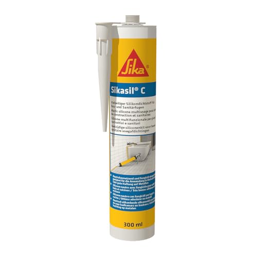 Sika - Sikasil C - Sanitär Silikon für Bad und Küche - Weiß - Kartusche 300ml - Schutz vor Schimmel - zum Verfugen und Abdichten - Neutralvernetzend