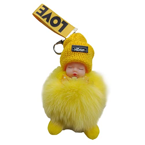 Baby Pompom Key Chains - Sweet and Cute Girl Doll Keychain with Fluffy Feel, Soft and Colorful Cute Keychains for Women, Doll Keychain Can Be Used in Car Keys, Mobile Phones, Wallets, Handbags (yellow)
