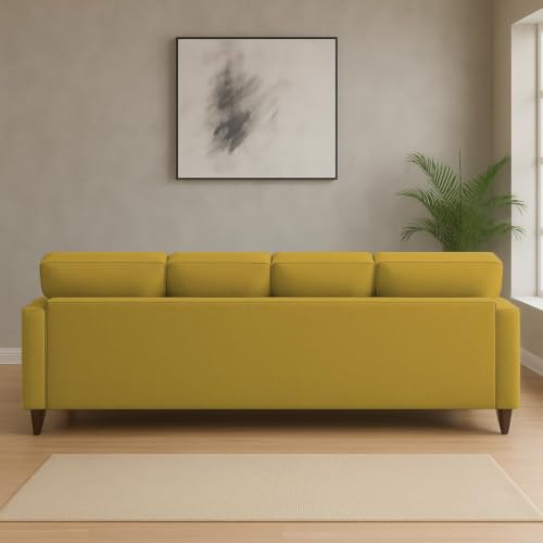 Image of Carlos 5-Seater Sofa Set with Ottoman (Yellow Fabric) | Premium Fabric Modern Sofa for Living Room, Home & Office | Stylish Furniture for Hall & Lounge Room