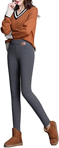 Lazutom Legging d'hiver chaud doublé en polaire sherpa pour femme - Taille haute - Pantalon thermique extensible, gris, 40 Cover