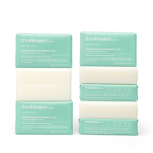 Freshwater Farm Australia Energising Peppermint Oil Castile Natural Bar Soap | Australian Made + Family Owned | Triple Milled with Organic Shea Butter | 200g x 8pk