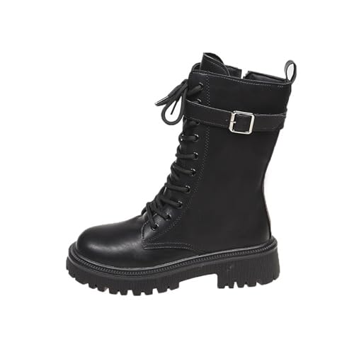 Bottes mi-mollet à lacets pour femme avec fermeture éclair latérale et talon épais confortable