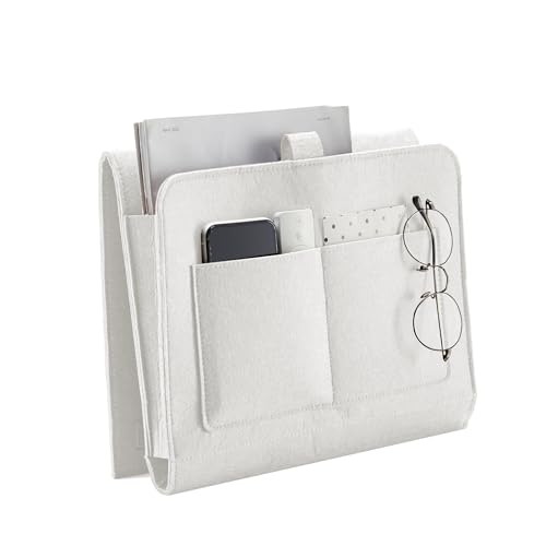 YOUDENOVA Bedside Caddy, Bedside Storage Caddy, Bedside Organizer for Dorm Room, Bunk Bed, Beige