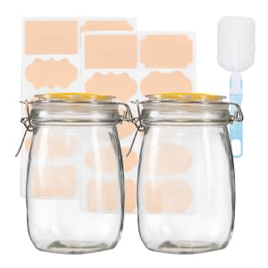 Ocean ice Set of 2 Wide Mouth Mason Jars Sealed Timer Lids, Wide Mouth Mason Jars 32oz, Canning Jars With Brush and Stickers, This Canning Jars are Used for Canning, Fermentation, Pickling