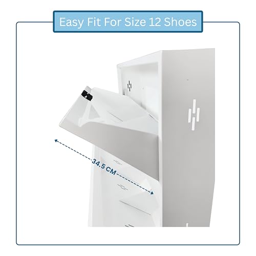 Image of Premium 4 Door Wall Mount Metal Shoe Rack | 30 inch Wide | Fits Size 12 Shoes | Dual Lock 2+2 Door Setup (Premium White, 4 Door)