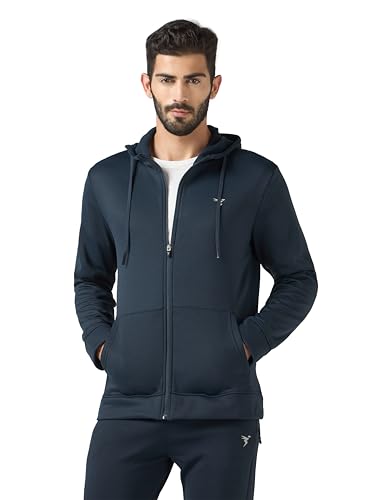 Image of TECHNOSPORT Mens Fleece Slim Fit Solid Regular Fit Hooded Jacket with Techno Warm+, Fast Dry for Winter Use