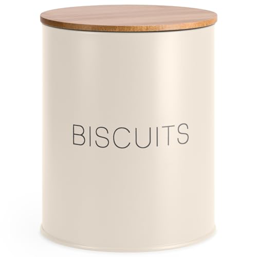 EHC Biscuit Tin Air tight Jar Cookie Jar Container Biscuit Barrel Round Biscuit Box Storage Cream
