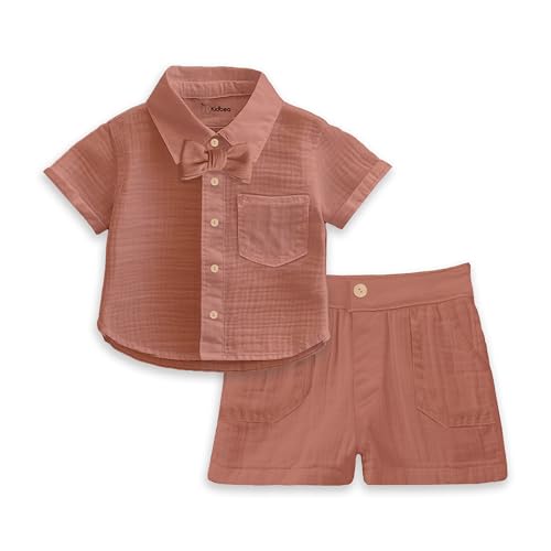 Image of Kidbea 100% Linen Shirt & Pant Co-ord Set for Kids | Elegant & Comfortable Summer Wear | Stylish Short-Sleeve Shirt with Bow & Comfy Shorts