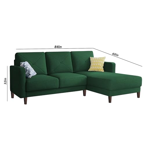Image of Baloney RHS 4 Seater L Shape Sofa Set for Living Room (Green Fabric) Premium Fabric Sofa