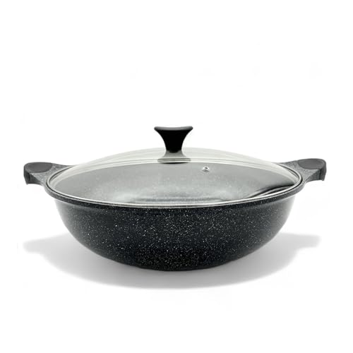 Dream Chef HKA-146 - Sartén antiadherente con revestimiento de mármol con tapa de 32 cm, color negro