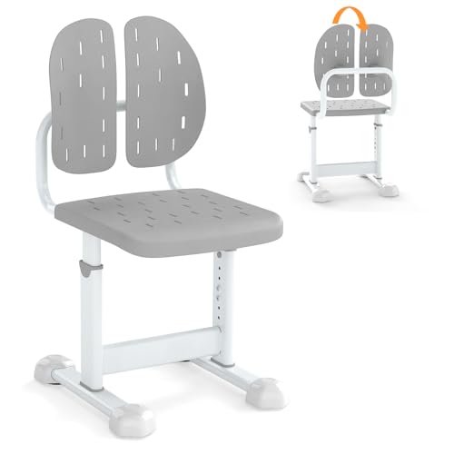 HONEY JOY Kids Desk Chair, Children Study Chair with Adjustable Height/Foot Pads, Adaptive Double Backrest, Kids Computer Chair for Teens Girls Boys, Home, School, Office (Gray)