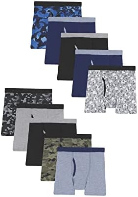 Hanes Boys' Boxer Briefs, 10-Pack, Boys Cotton Underwear, Moisture-Wicking Cotton Boxer Briefs, 10-Pack Large, (Colors May Vary)
