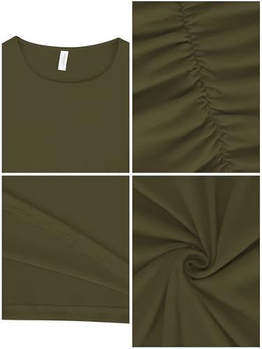 Image of Missufe Women's Long Sleeve Slim Ruched Bodycon Dress 2025 Trendy Fall Casual Round Neck Sheath Knee Length Outfits Clothes