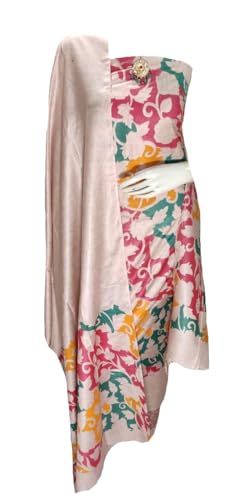 Image of Katan Slub Silk Unstitched Salwar Suit Dress Material for Women & Girls with Dupatta | Madhubani Screen Print | Top-2.5M, Bottom-2.5M, Dupatta-2.4M | Ethnic Wear | Code 243