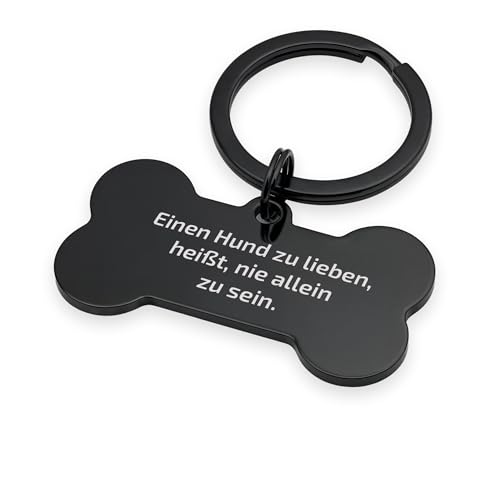 FELLSOCKE Hundemarke mit Gravur aus Edelstahl, Individuell gravierbar, Robuste Tiermarke, Dogtag Anhänger Hunde, Pferde, Katzen & Welpen (Glänzend, Schwarz, 40x21mm)