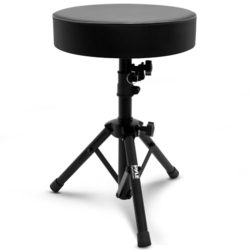 Pyle Drum Throne Stool, Adjustable Padded Drum Seat, Soft Foam Cushion, Heavy-Duty Rotatable Design, 18.1”-24.2” Height, 330 lbs Capacity, Non-Slip Rubber Feet, Ideal for Drummers & Musicians