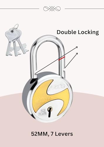 Image of 1P- Azco Sport Small Size 4 Padlocks with 6 Same Keys Silver Gold 52 MM 7 Levers Double Lcking | Lock and Keys for Home Door Shutter Shop Main Gate (Pack of 4)