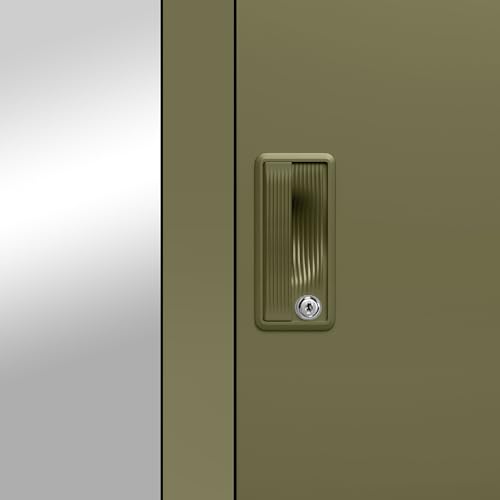 Image of GODREJ INTERIO Almirah Slimline 3-Door Steel Almirah, Cupboard for Clothes (Royal Ivory and Olive Branch), 1-Year Warranty, 6 Shelves, 1 Locker, 2 Drawers, Star Design Mirror