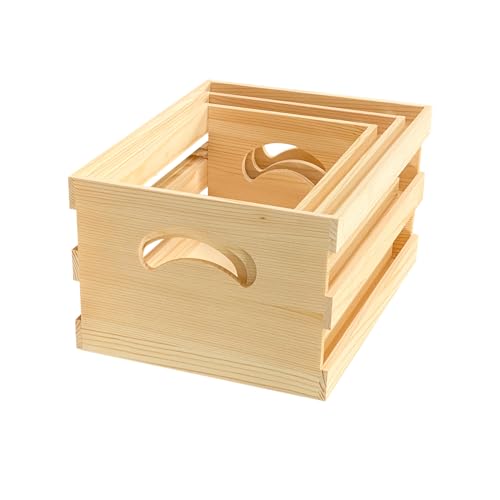 Set of 3 Wooden Pallet Crates Nesting Unfinished Wood Trays