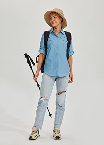 Camiseta mujer UPF 50+ secado rápido azul claro