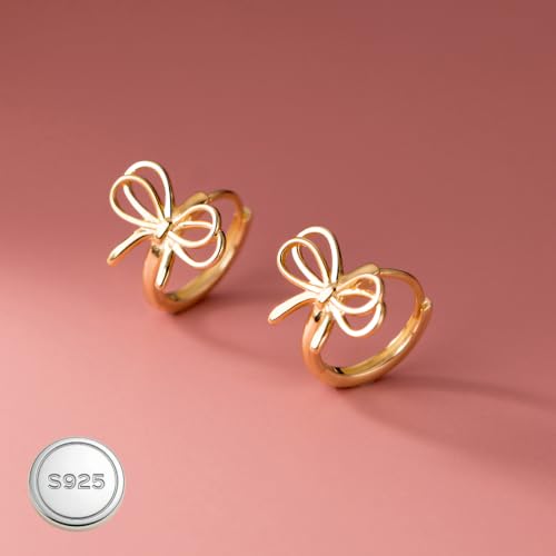 Image of Reffeer Solid 925 Sterling Silver Bow Hoop Earrings Ribbon for Women Girls Bowknot Hoop Earrings Huggie