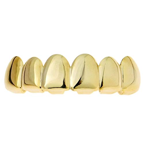 14k Gold Plated Grillz Deeper-Cut Grill Top Upper Row Six Teeth Pre Made Hip Hop Grills