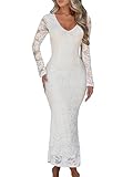 Long Sleeve Dress for Women Wedding Guest Bodycon Lace Slim Fit Elegant Formal Wedding Maxi Cocktail Dresses White