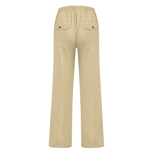 Mens Linen Pants Yoga Beach Loose Fit Casual Elastic Waist Drawstring Trousers with Pockets4