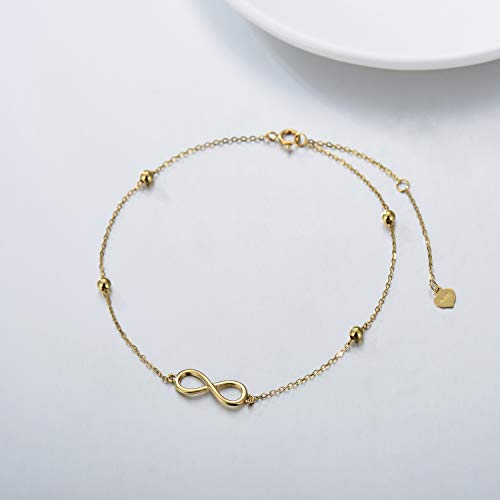 Image of SISGEM 14K Solid Gold Infinity Anklets Jewelry for Women, Real Gold Love Knot Ankle Bracelet Birthday Anniversary Jewelry Gifts for Wife, Mother 8-10 inch