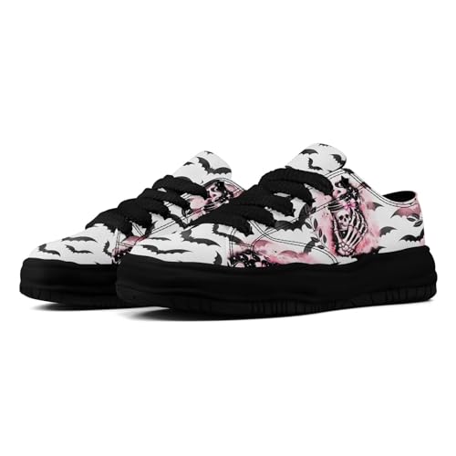 Gothic Skull Print Sneakers for Men Women – Low Top Canvas Shoes with Rubber EVA Sole, Punk Streetwear Fashion3