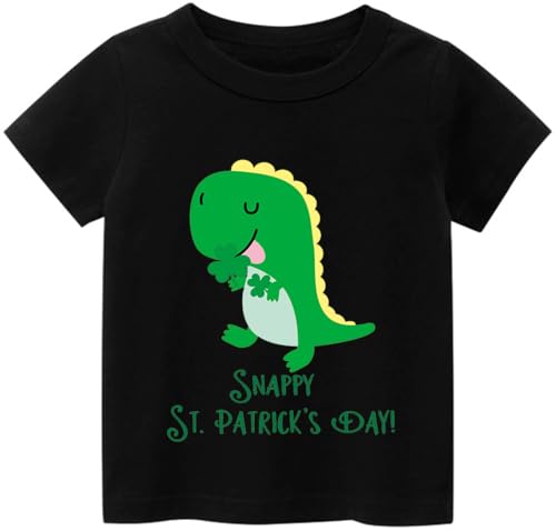 Image of Tkria Toddler Boys St Patricks Shirts Kids Clover Shamrock T-Shirt Baby Dinosaur Gnome Lucky Dude Short Sleeve Green Tops