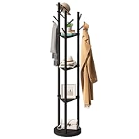 FILWH Bamboo Coat Rack Rotary Freestanding with Shelf & 3 Storage Shelves - Hallway Entryway Coat Hanger Stand with 9 Hooks