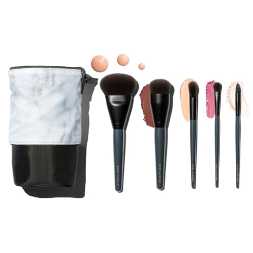 Rose and Ben Beauty Essential 5 Piece Makeup Brush Set and Travel Case | Professional Eye and Face Brushes for Liquid, Cream and Powder Formulas | Cruelty Free